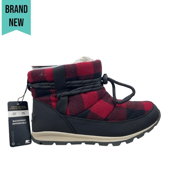 Sorel Whitney Plaid Waterproof Snow Boots Red Dahila Size 6.5 - Picture 1 of 9